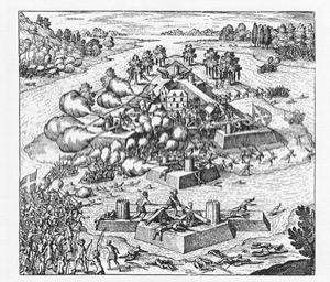 Asedio y Batalla de una Fortificación — Theodor de Bry