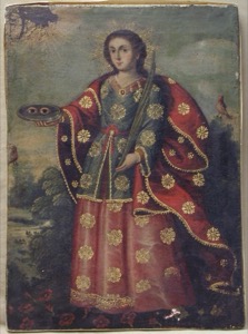 Santa con palma, ojos y pájaro — Anónimo