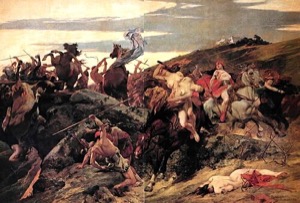 La carga de la caballería en el fragor de la batalla — Arturo Michelena