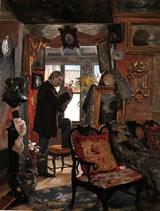 Interior con anticuario y objetos diversos — Arturo Michelena