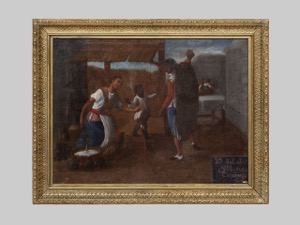 Escena de vida colonial con personajes en interior — Pintura de Castas