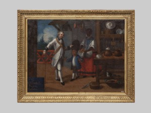 Escena colonial con caballero, niño y sirviente — Pintura de Castas