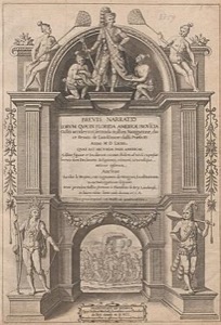 Frontispicio de "Rervm peruvianarvm, sive, Hispaniæ in Indijs ... " — Jacques Le Moyne de Morgues