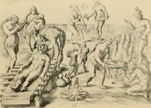 Indios Timucua en actividad colectiva (BAE 1901, d'après le Moyne) — Bureau of American Ethnology