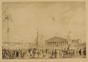 Celebración pública con arquitectura neoclásica al fondo — Charles Henri Pellegrini