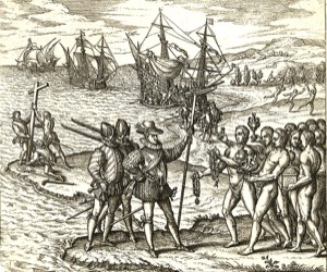 Llegada de los conquistadores y primer contacto con nativos — Anónimo