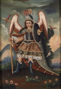 Ángel Arcabucero con armadura y corona — Escuela cuzqueña