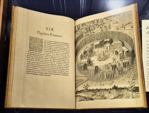 Ilustración de una fortaleza circular con murallas defensivas — Theodor de Bry