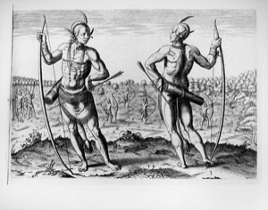Guerreros Nativos Americanos con Arcos y Flechas — Theodor de Bry