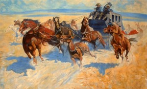Carga de diligencia en el Viejo Oeste — Frederic Remington