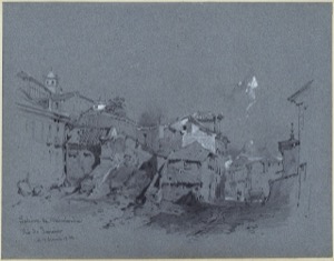 Vista de un pueblo en laderas rocosas — Eduard Hildebrandt