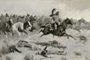 Combate ecuestre con guerreros nativos americanos — Frederic Remington