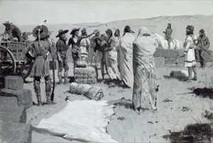 Encuentro de nativos americanos y colonos — Frederic Remington