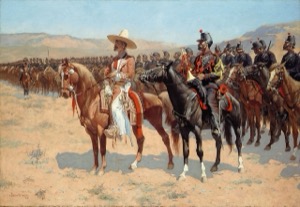 Cabalgata de oficiales en desierto