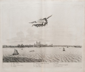 Aeronave fantástica sobre un paisaje urbano costero — Friburgum 1 da Colecao Brasiliana