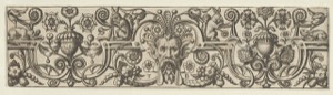 Borde ornamental con mascarón y motivos vegetales — Anónimo