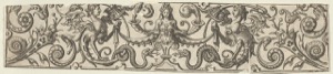 Ornamento renacentista con figuras mitológicas y follaje — Anónimo