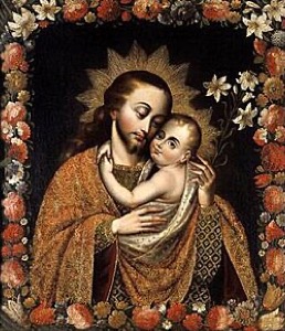 San José y el Niño Jesús rodeados de flores — Joseph