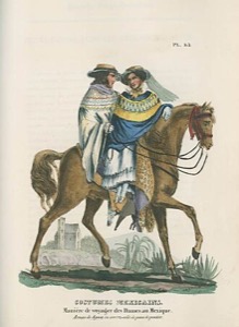 Costumes Mexicains: Hommes et femmes en voyage à cheval — Maniere de Voyager Des Dames Au Mexique By Claudio