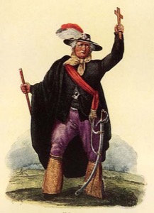Retrato de un conquistador con cruz y bastón — Miguel Hidalgo