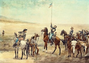 Arriando la bandera en la llanura — Frederic Remington