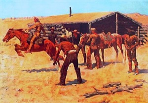 Llegada a la cabaña del oeste — Frederic Remington