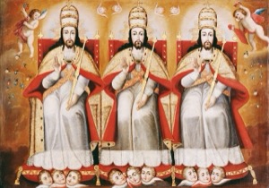La Santísima Trinidad con querubines y cabezas — The Enthroned Trinity As Three Identical