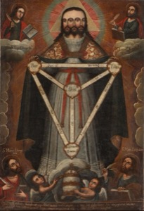 Representación de la Santísima Trinidad con Santos y Querubines — Trifacial