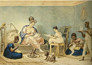 Escena doméstica con mujeres y niños, posiblemente en Brasil — Mauricio Rugendas