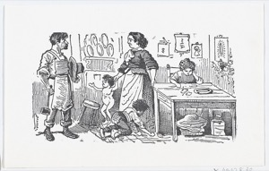 Escena doméstica que muestra a una familia en un interior — Anónimo