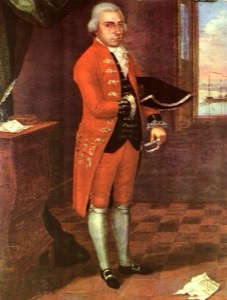 Retrato de un hombre vestido con un traje rojo de época — Anónimo