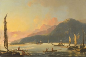 Esta pintura al óleo representa una escena costera idílica — Anónimo