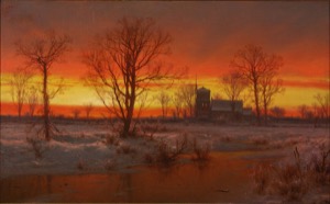Esta pintura al óleo representa un paisaje invernal al — Anónimo