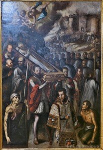 Procesión funeraria con figura celestial