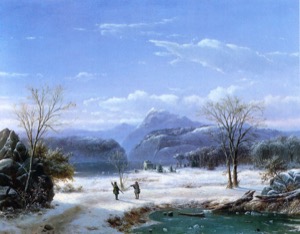 La pintura representa un paisaje invernal sereno con — Anónimo