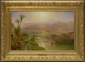 Paisaje con río y palmeras al atardecer — Louis Remy Mignot