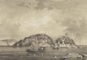 Vista de islas con embarcación en primer plano — Michel Jean Cazabon