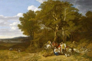 Escena campestre con jinetes y animales — Anónimo