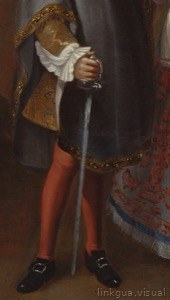 Caballero con espada y medias rojas