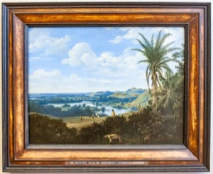 Paisaje tropical con palmeras y lago — Frans Post