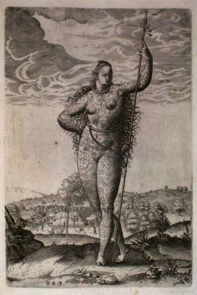 Mujer Tatuada Sostenida en una Lanza — Jacques Le Moyne de Morgues