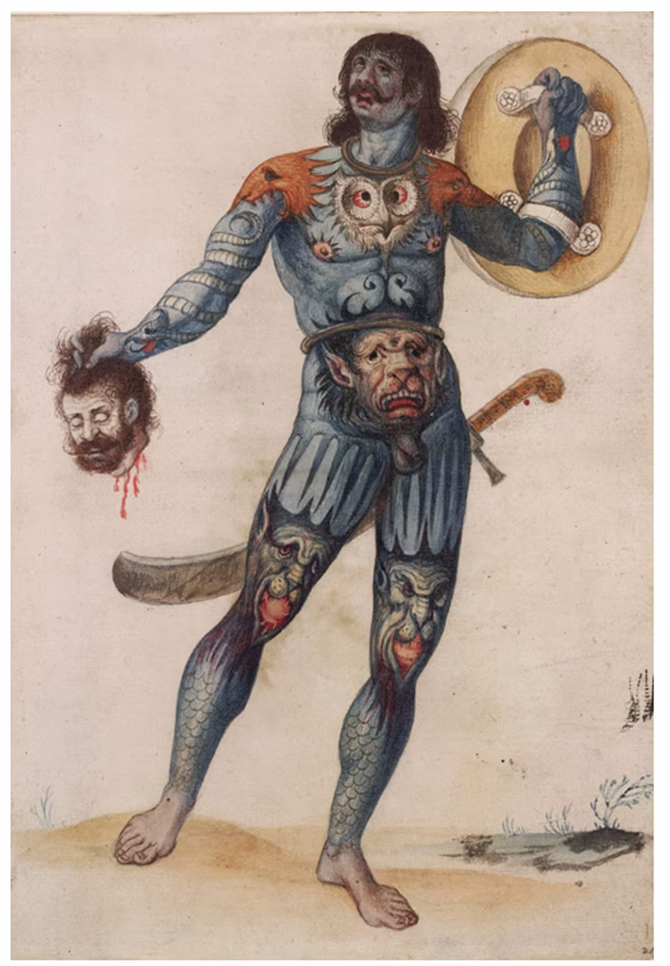 Guerrero tatuado con cabeza decapitada — John White