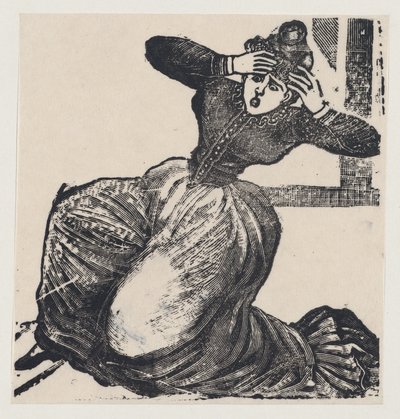 Una mujer boquiabierta en el suelo con las manos en la cabeza, de un pliego titulado 'Gaceta Callejera — José Guadalupe Posada