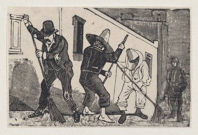 Un grupo de hombres barriendo la calle — José Guadalupe Posada
