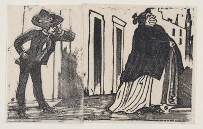 Un hombre mirando fijamente mientras una mujer pasa junto a él — José Guadalupe Posada