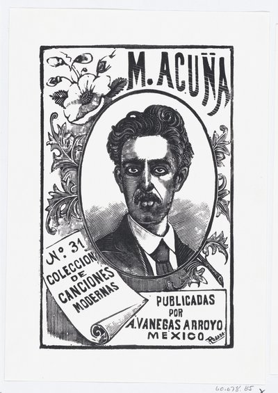 Un retrato de Manuel Acuña, ilustración para 'Manuel Acuña', publicado por Antonio Vanegas Arroyo — José Guadalupe Posada