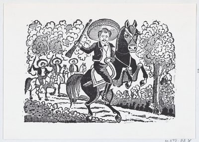 Un soldado revolucionario a caballo con un rifle — José Guadalupe Posada