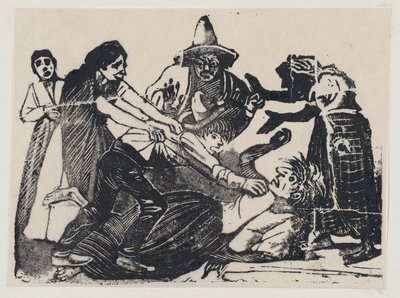 Un hijo estrangulando a su madre mientras personas intentan separarlo — José Guadalupe Posada