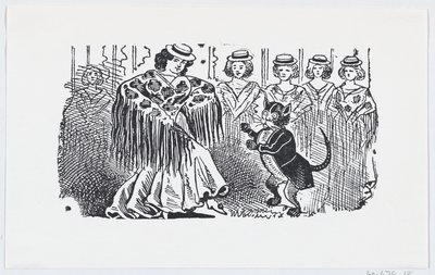 Una mujer bailando con un gato con traje — José Guadalupe Posada