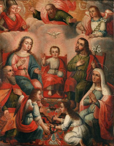 La familia del Niño Jesús con el alma encarcelada del Amor Divino — Escuela cuzqueña